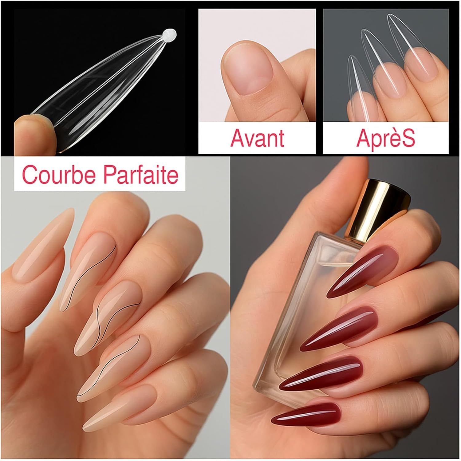 Xiciki Pack of 120 Dual Tips Nails Set, Transparent, Dual Nail Forms with Size Scale for Gel & Acrylic Extension, for DIY, Salon and Nail Art Design image number 1