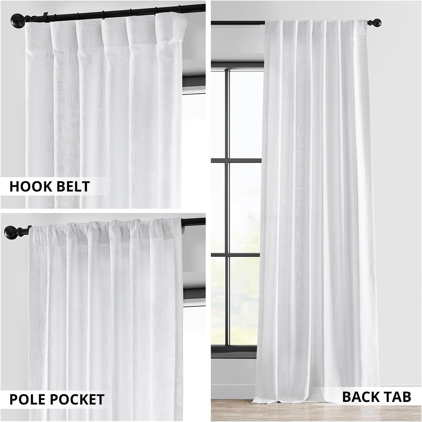 HPD Half Price Drapes Premium Heavy Faux Linen Curtains for Living Room (1 Panel), 50W X 96L Light Filtering Curtains 96 Inches Long Window Curtains for Bedroom, Rice White image number 3