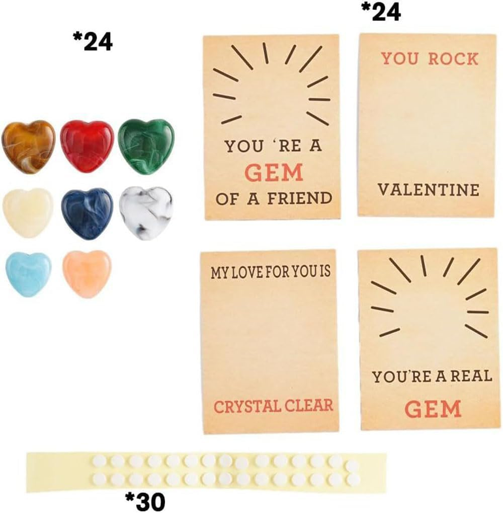 Custelen 24-Pack Valentine'S Day Cards with Heart-Shaped Plastic Stones - Funny Kids Gifts for Boys, Girls, Toddlers - Classroom School Party Favors image number 2