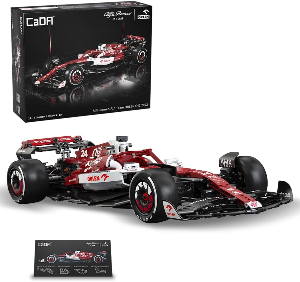 Cada Alfa Romeo F1 ORLEN C42 Car 1:8 Brick Model 1868Pcs C64005W Racing Building Block Set, 1:8 Official Scale, Stimulating Build for Adults and Kids