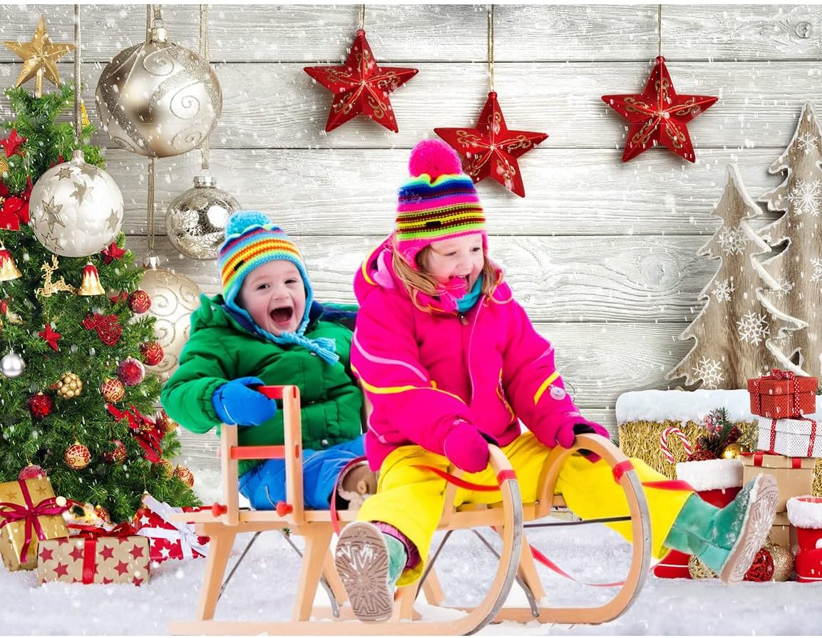 SJOLOON Christmas Backdrop White Wood Floor with Snowflake Backdrop Christmas Tree Gifts Background for Christmas Party Decoration Family Gathering 12392 (10X10Ft) image number 3