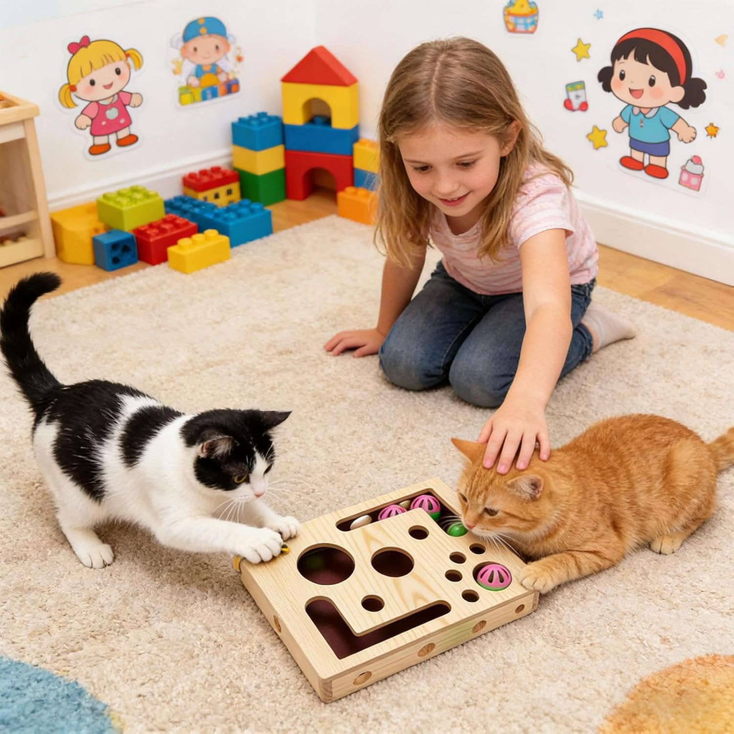 Cat Claw File Box - Interactive Wood Scratching Toy - Cat Scratching Puzzle with Bell Ball - for Indoor Kitten, Pet Grooming, Sofa, image number 5