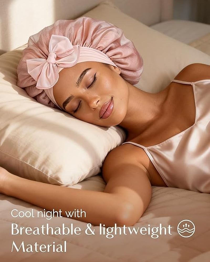 YANIBEST Breathable Silk Bonnet for Sleeping Women, Breeze Satin Nightcap with Tie Band Hair Bonnets Curly Hair, Head Wrap Cap
