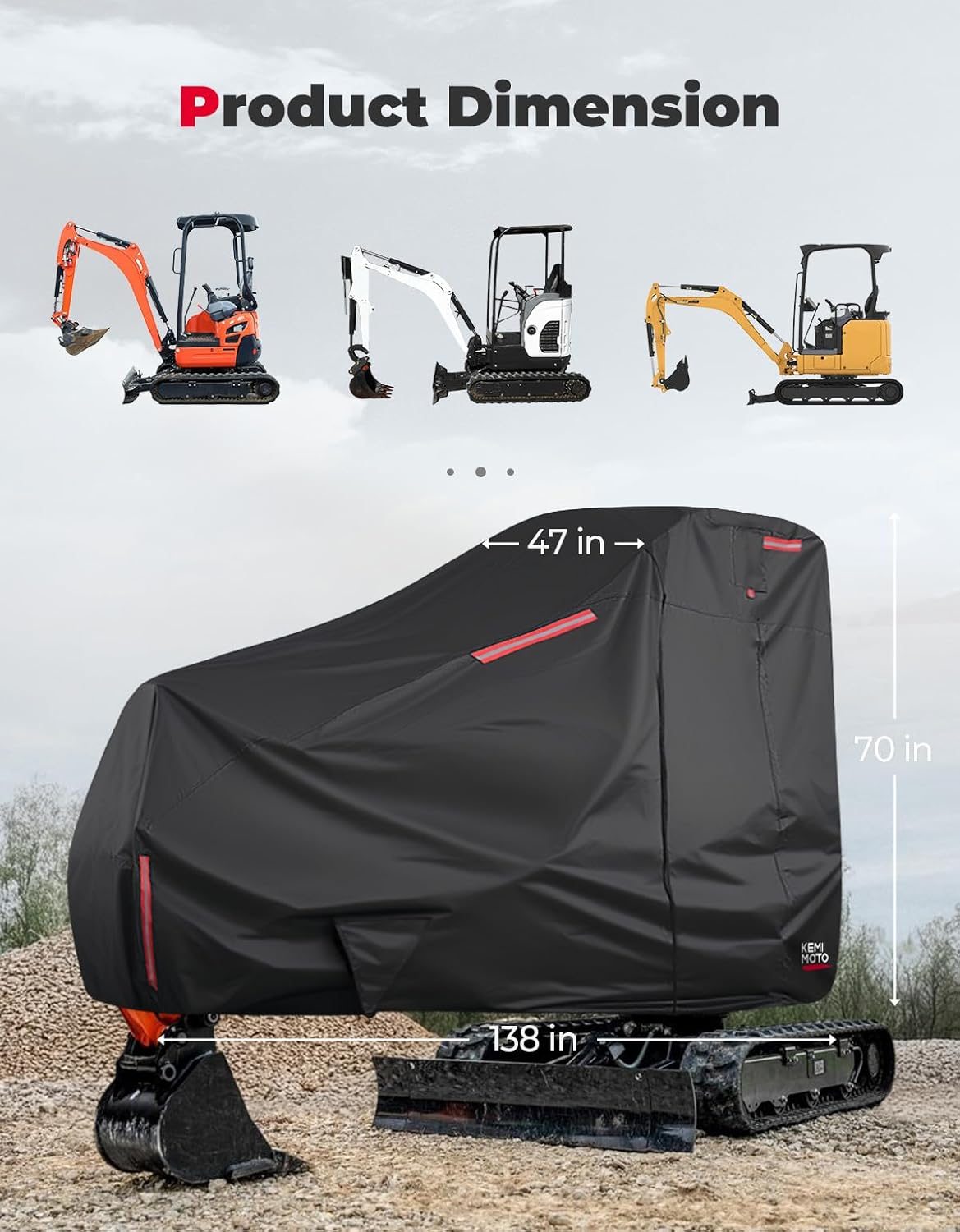 KEMIMOTO Mini Excavator Cover Compatible with Kubota U17 / Kubota KX018-4 / Bobcat E17 / Bobcat E19 / Bobcat E20 Waterproof and Ventilated Cover with Side Zipper image number 6