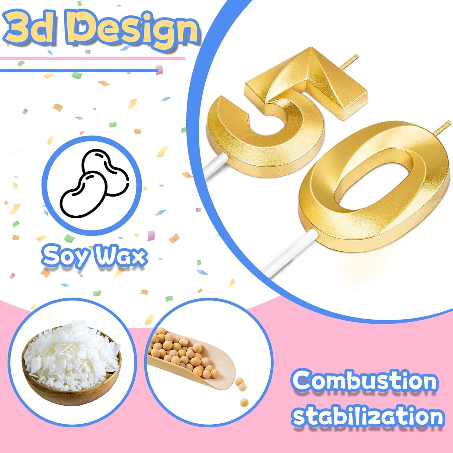50Th Birthday Candles for Cake,Gold Number Candles for Happy Birthday Cake Toppers,Birthday Decorations for Her Him Party Anniversary Wedding image number 1