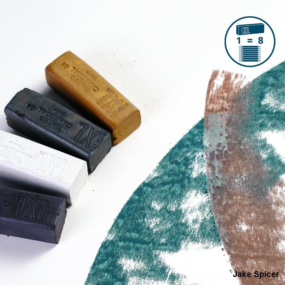 Derwent Tinted Charcoal XL Blocks 6 Tin, Set of 6, 60Mm Extra-Large Block, Naturally Water-Soluble, Ideal for Sketching, Drawing and Expressive Mark Making, Professional Quality (2306177) image number 1