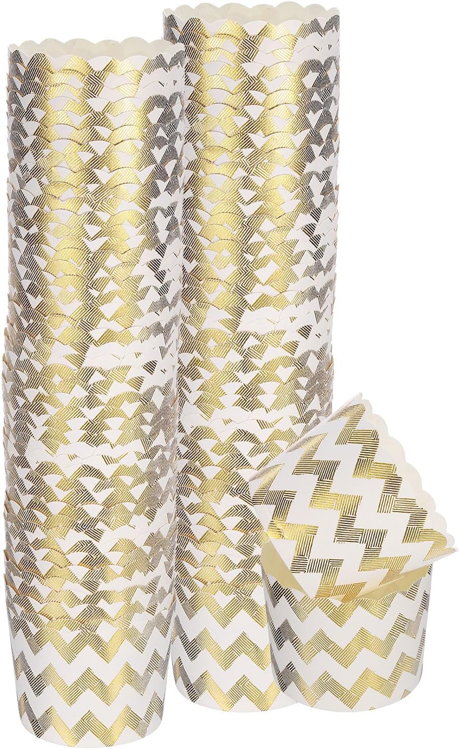 HARFINGTON 100Pcs Paper Baking Cups 6Oz Cupcake Wrappers Scalloped Muffins Cases Liners Disposable Greaseproof Containers for Birthday Party, Gold Wave image number 4