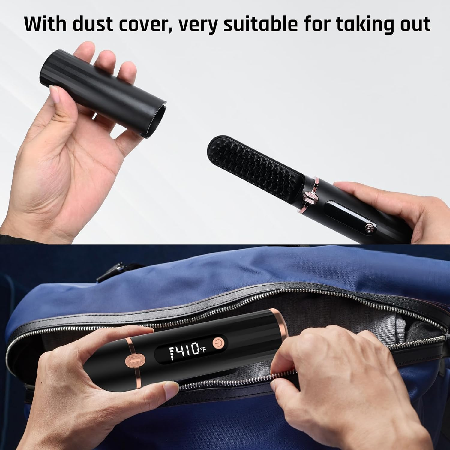 UOEPOWA Cordless Beard Straightener Comb & Hair Straightener Brush for Men or Women, 15S Fast Heat Up, Anti-Scald, 4 Tem Display, Auto Off, Portable Hair Straightening Comb for Travel, Father Gift image number 4