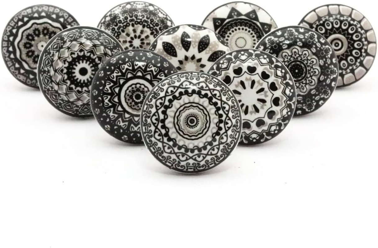 ATCUSA Vintage Multi Designed Decorative Ceramic Cupboard Kitchen Cabinet Door Knobs Bathroom Dresser Almirah Drawer Pulls Retro Handles Boho Classical Glazed Hardware (White Gold New - Pack of 6) image number 3