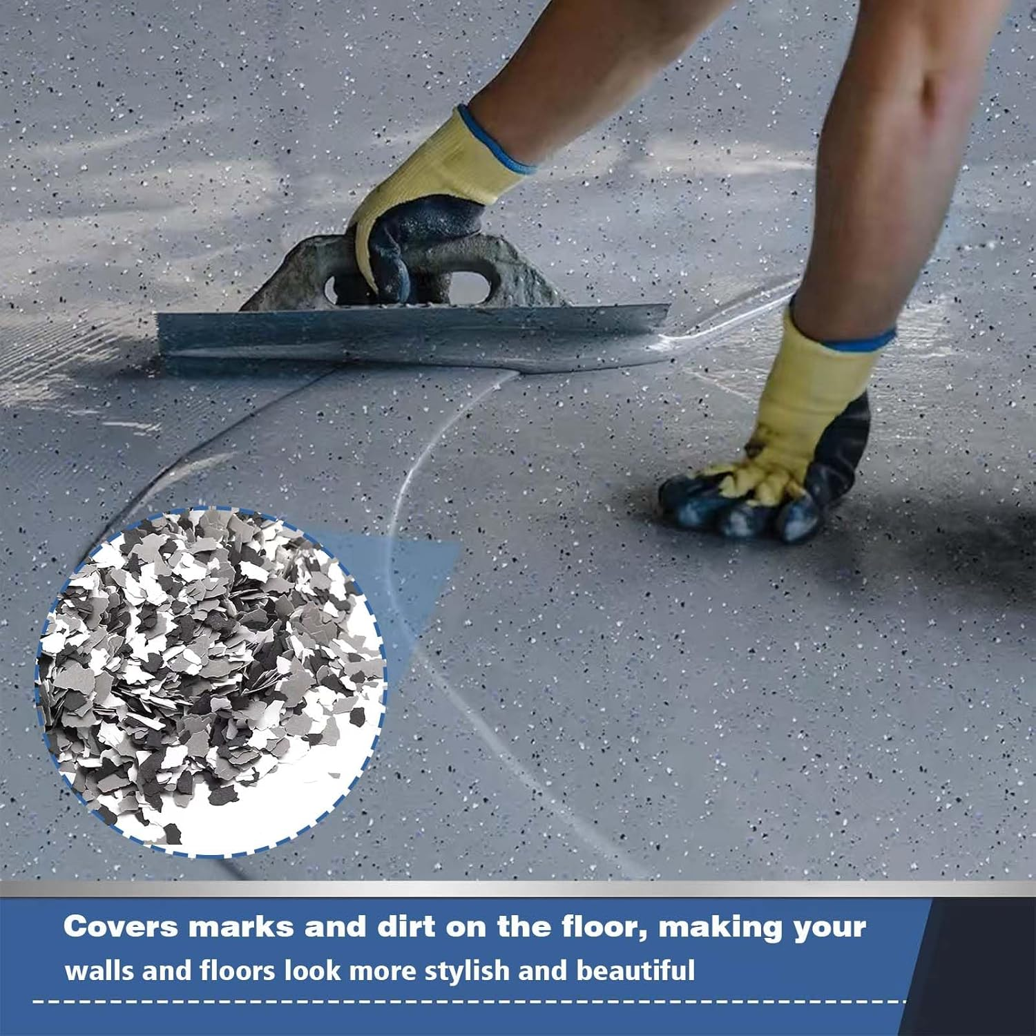 400 G/ 0.88 Lb Decorative Color Chips Epoxy Floor Flakes Garage Floor Paint Flake Concrete Paint Garage Epoxy Floor Coating Flakes for Home Improvement (Black, White, Gray) image number 6