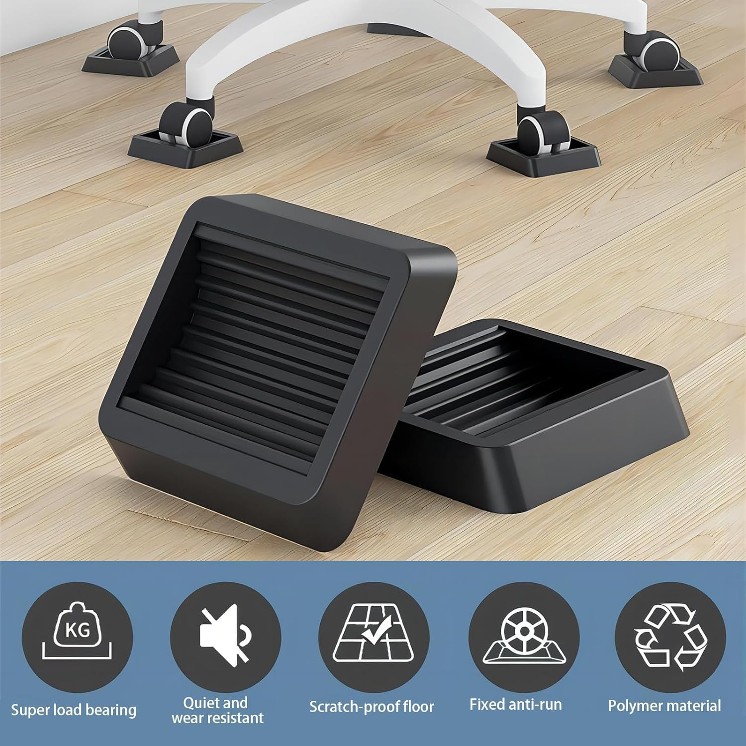 10Pcak Black Furniture Pads Rubber Caster Cups, Wheel Stoppers to Prevent Sliding for Sofa Bed Hardwood Floor House Office Chair Wheels 3.15In image number 4