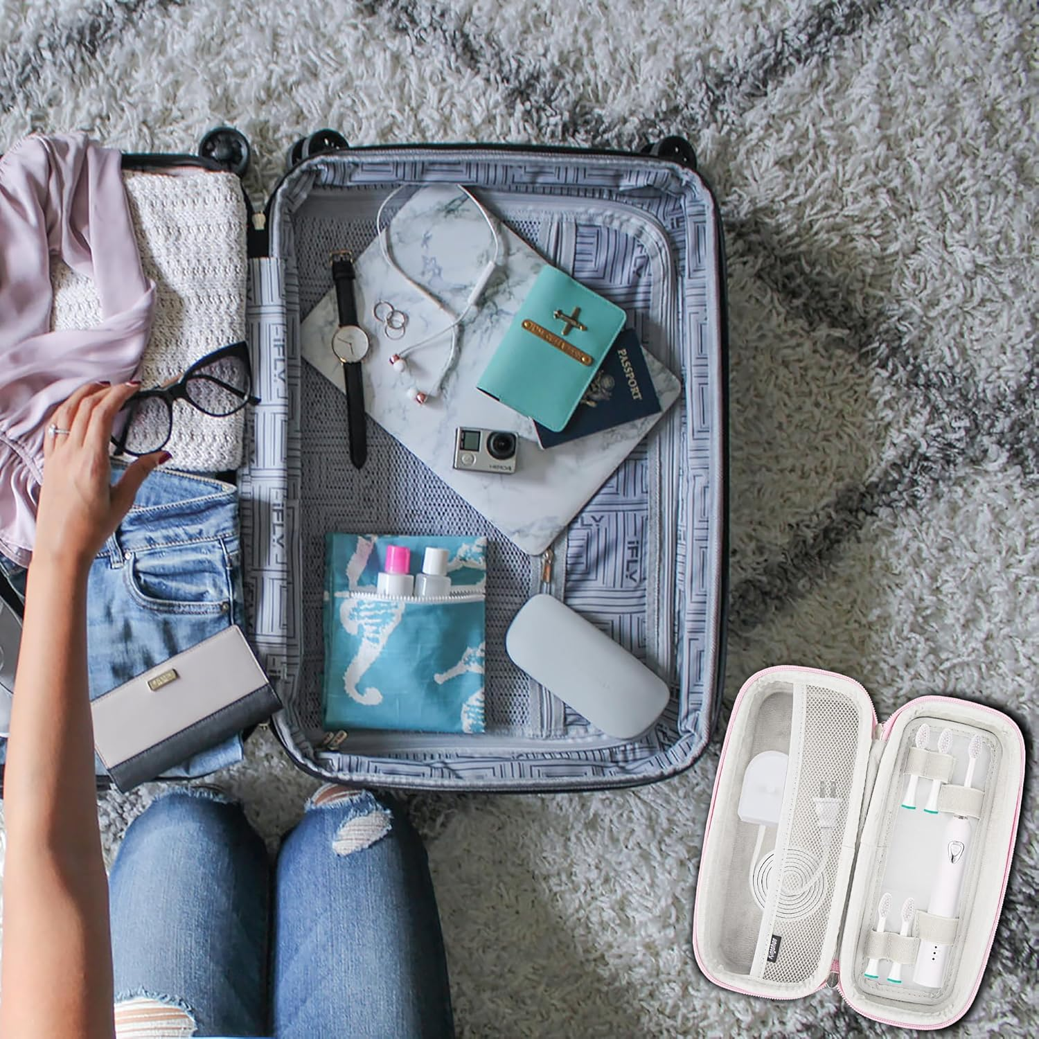 Toothbrush Travel Hard Case Compatible with Oral-B Pro 1000, 2000, 3000, 3500, 1500, Philips Sonicare Protectiveclean 4100 5100 Electric Toothbrush with Mesh Pocket for Accessories, Pink image number 4