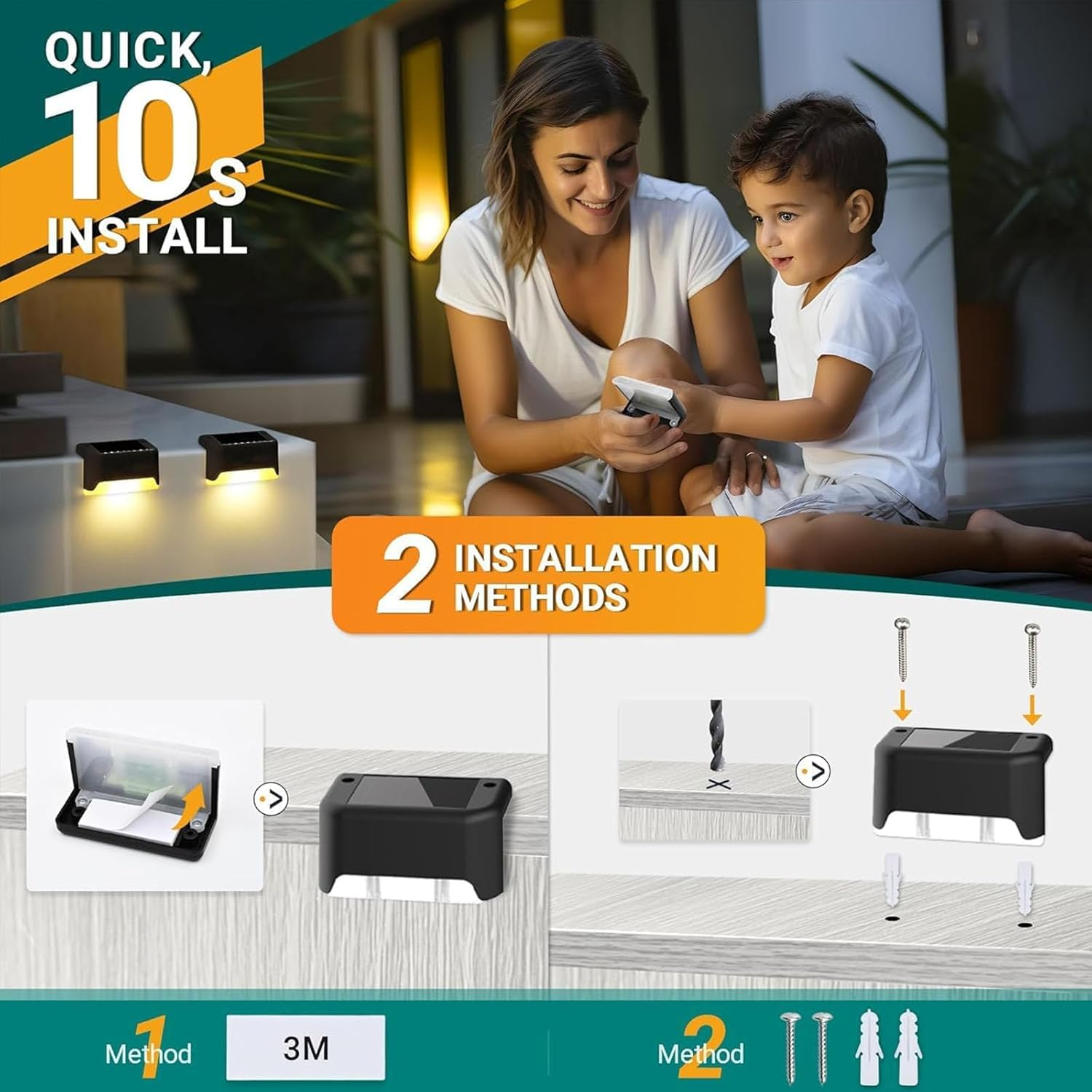 10 Pcs Solar Deck Lights, LED Waterproof LED Solar Step Lights Lamp Outdoor Lighting for Stair, Deck, Patio, Yard, Pathway, Fences, Driveway and Porch Railing (Color Light) - Color image number 5