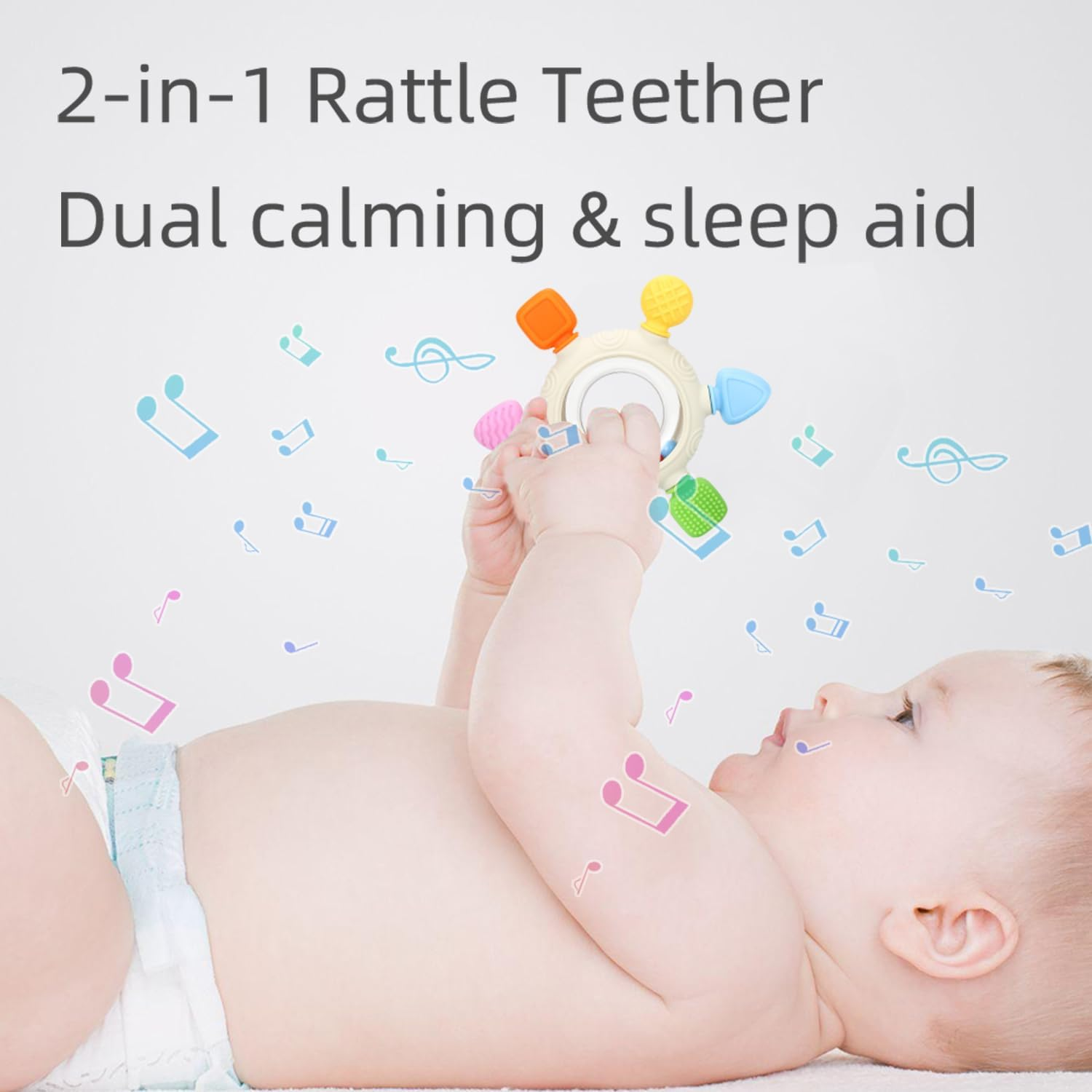 Baby Teething Toys with Rattle Handle - Six-Finger Silicone Teether for Infants 0-6 Months & Toddlers 1-3 Years, Food-Grade Bpa-Free Baby Teether, Sensory Chewing Toy for Sore Gums