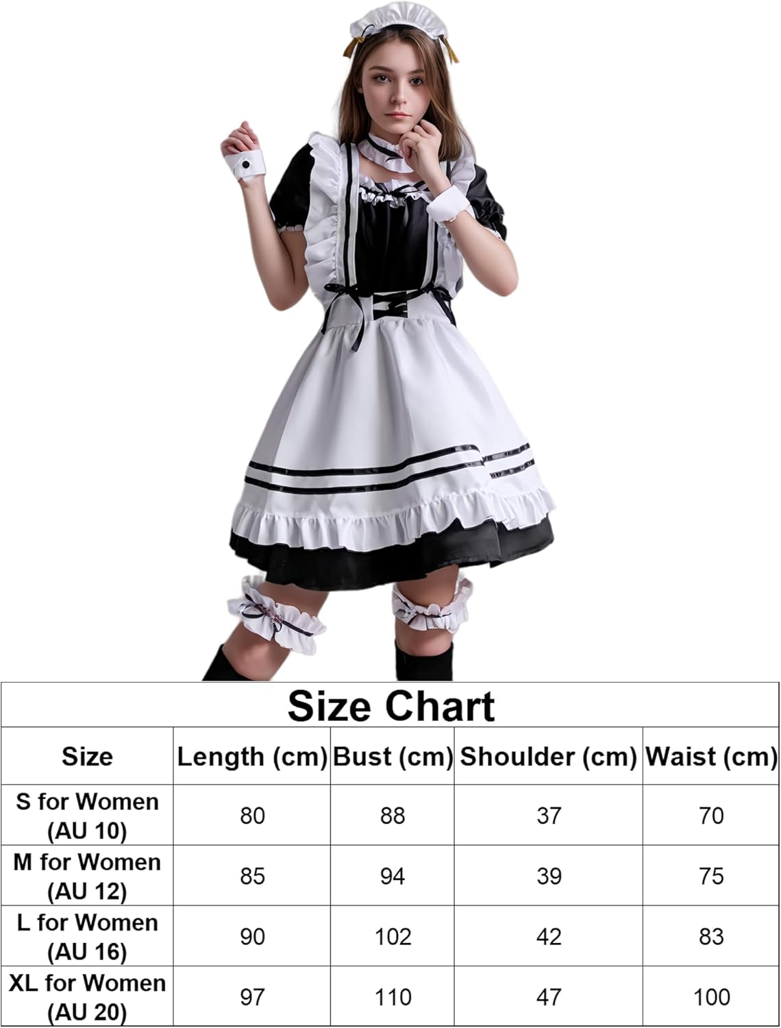 Maid Outfit Maid Cosplay Dress Cute Adult Halloween Christmas Party Costume with All Accessories image number 1