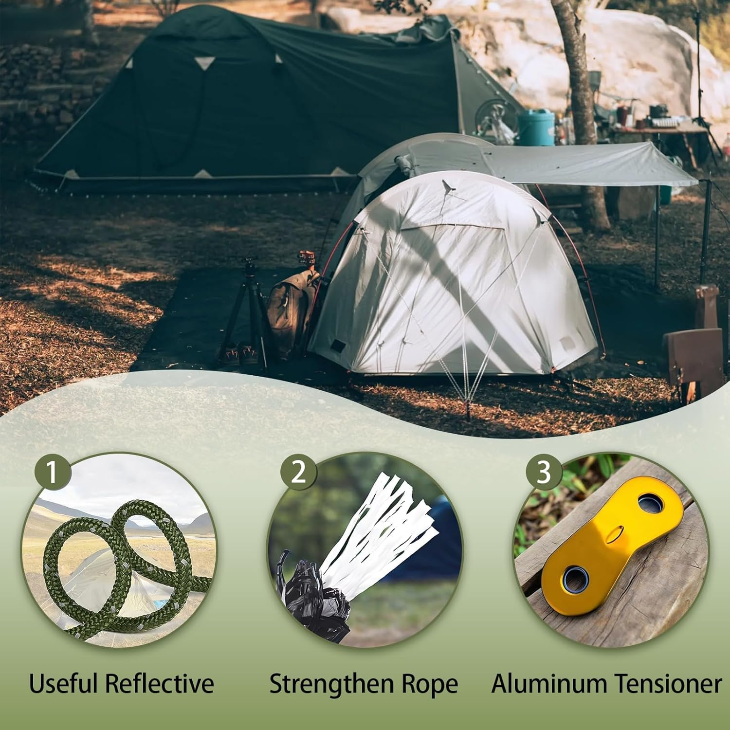 8 Pack 4Mm Guy Lines Ultralight Tent Cords with Aluminum Adjuster Tensioner Outdoor Camping Guylines Ropes for Tent Tarp,Climbing,Hiking Backpacking (Army-Green)