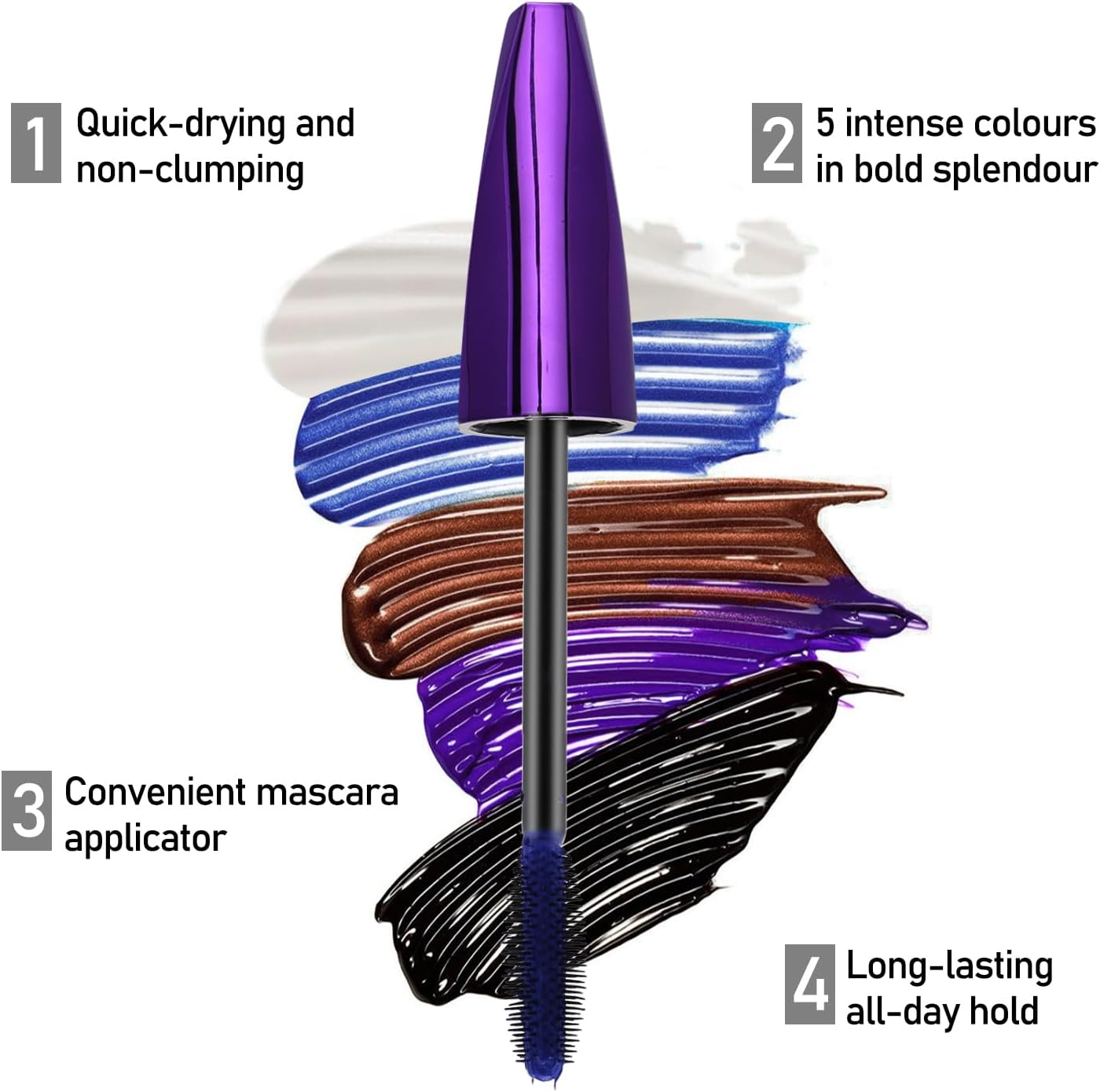 Boobeen Colorful Lash Mascara Waterproof, Voluminous and Lengthening Mascara, Curling Eyelashes Makeup, Long Lasting, No Smudging