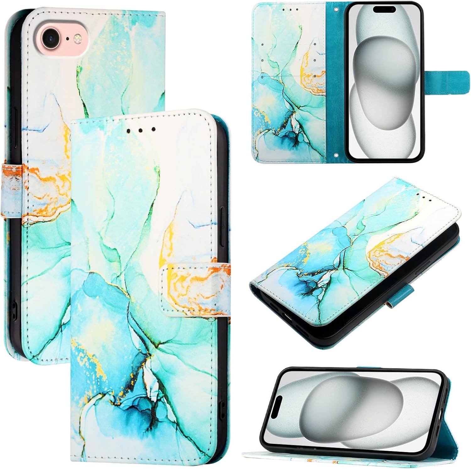 LEMAXELERS Case for Apple Iphone 16E Mobile Phone Case Foldable Leather Flip Case [Stand Function] [Card Slots] Cover Magnetic Wallet Protective Mobile Phone Case for Iphone 16E 2025, YB2 Green