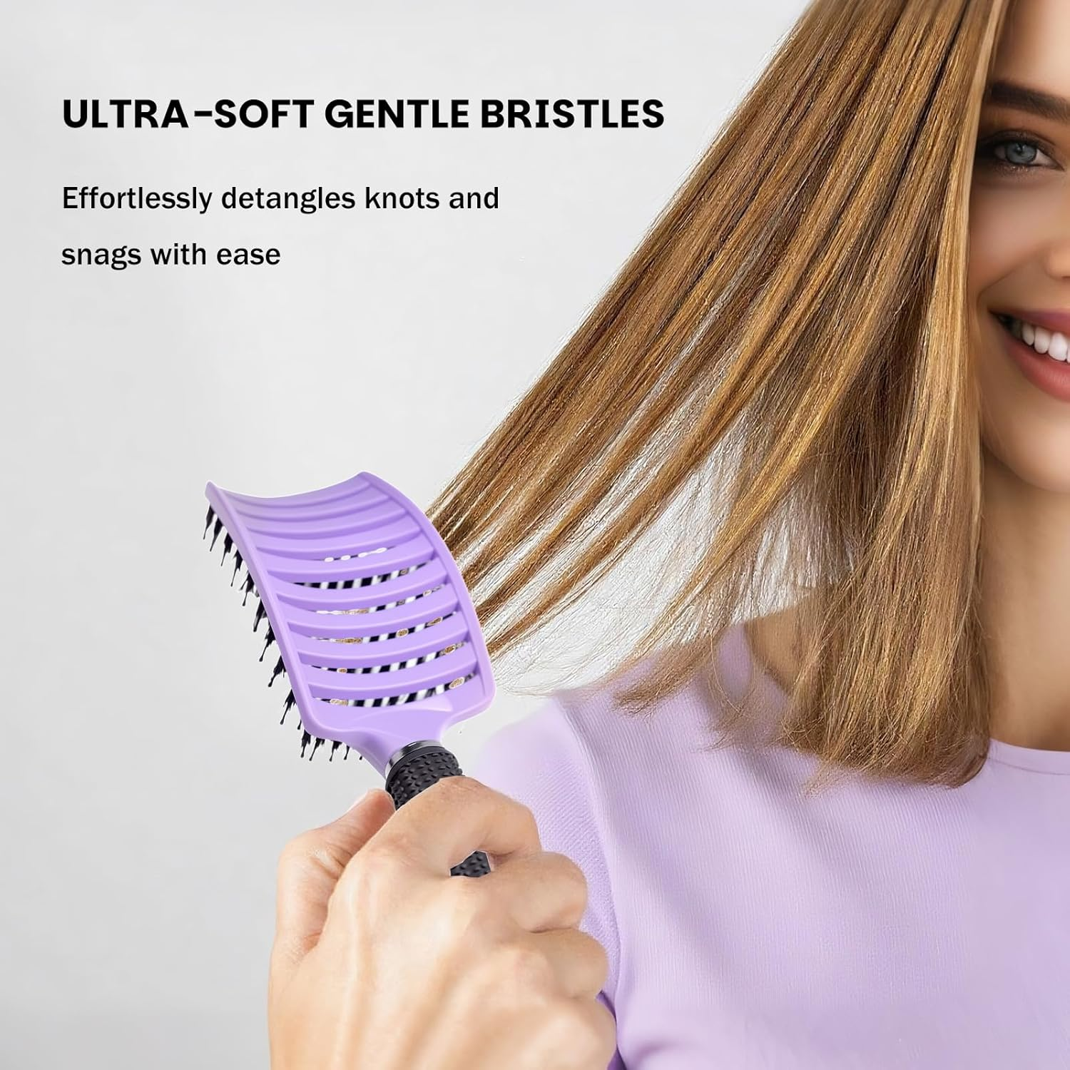 Ouqiesli 2 Pack Curved Vented Detangling Boar Bristle Hair Brush for Curly Hair - Wet & Dry Hair Brush with Scalp Massage, Unisex Ergonomic Design image number 3