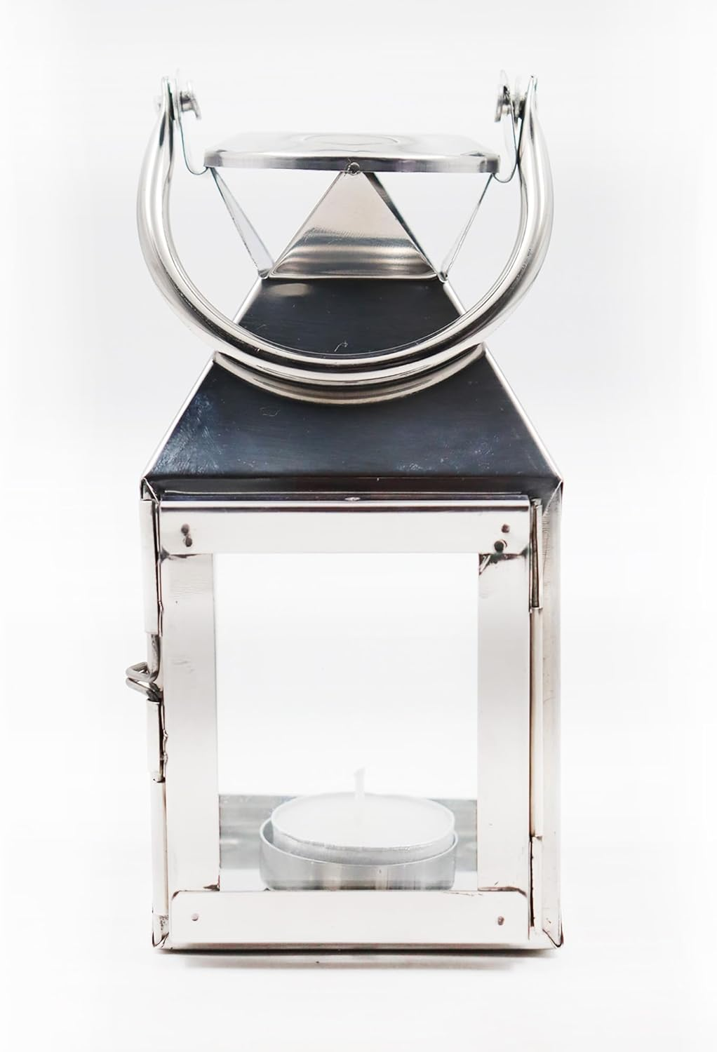 Hosley&reg; Classic Style Glass Stainless Steel Lantern with One Tealight Candle, Hanging Lantern Perfect for Home Decor, Wedding, Parties - Tealight Holder, 3 Inch Diameter(Pack of 1, 6.5 Inch Long) image number 1