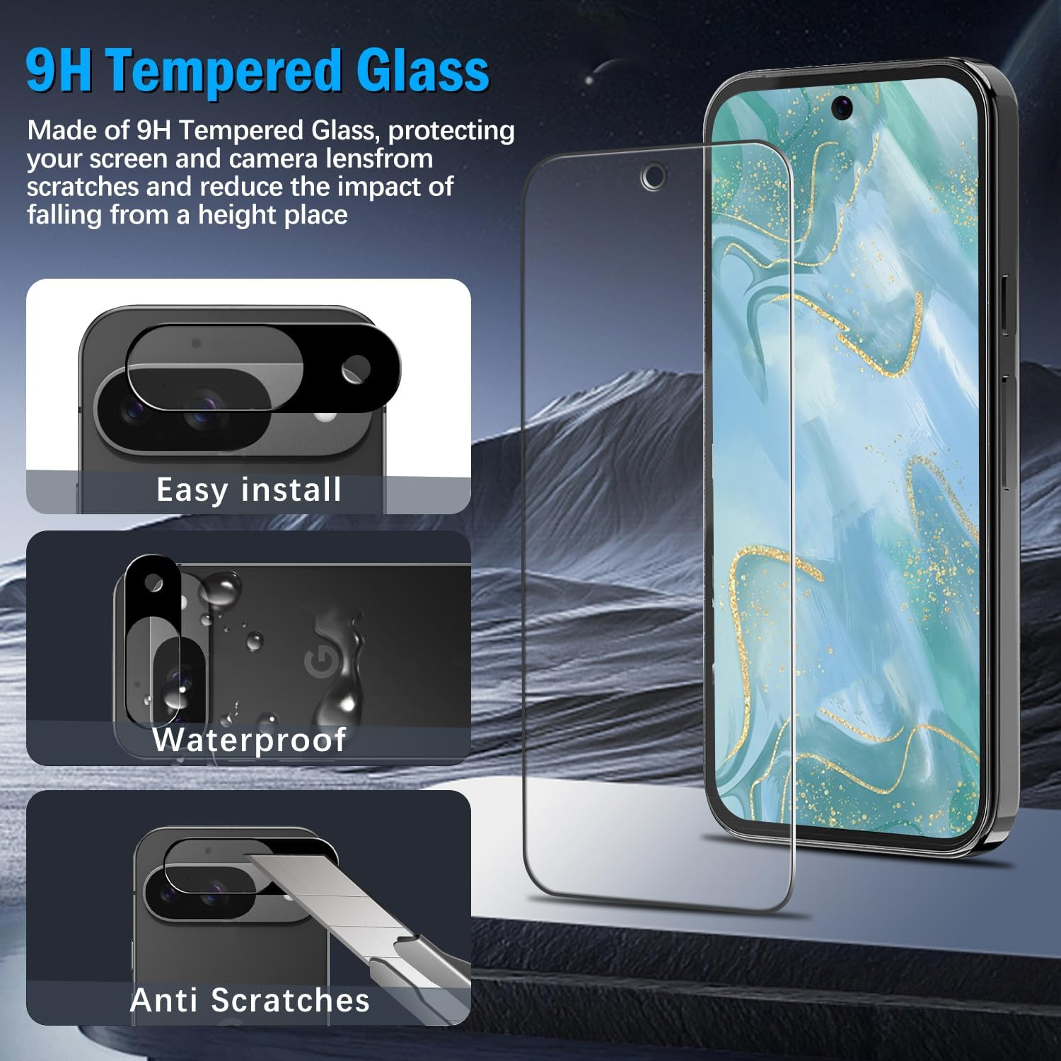 Slanku [3+3 Pack] Screen Protector for Google Pixel 9 and Camera Lens Protector, Fingerprint Compatible, 9H Tempered Glass Film, anti Scratch, No Bubbles image number 4