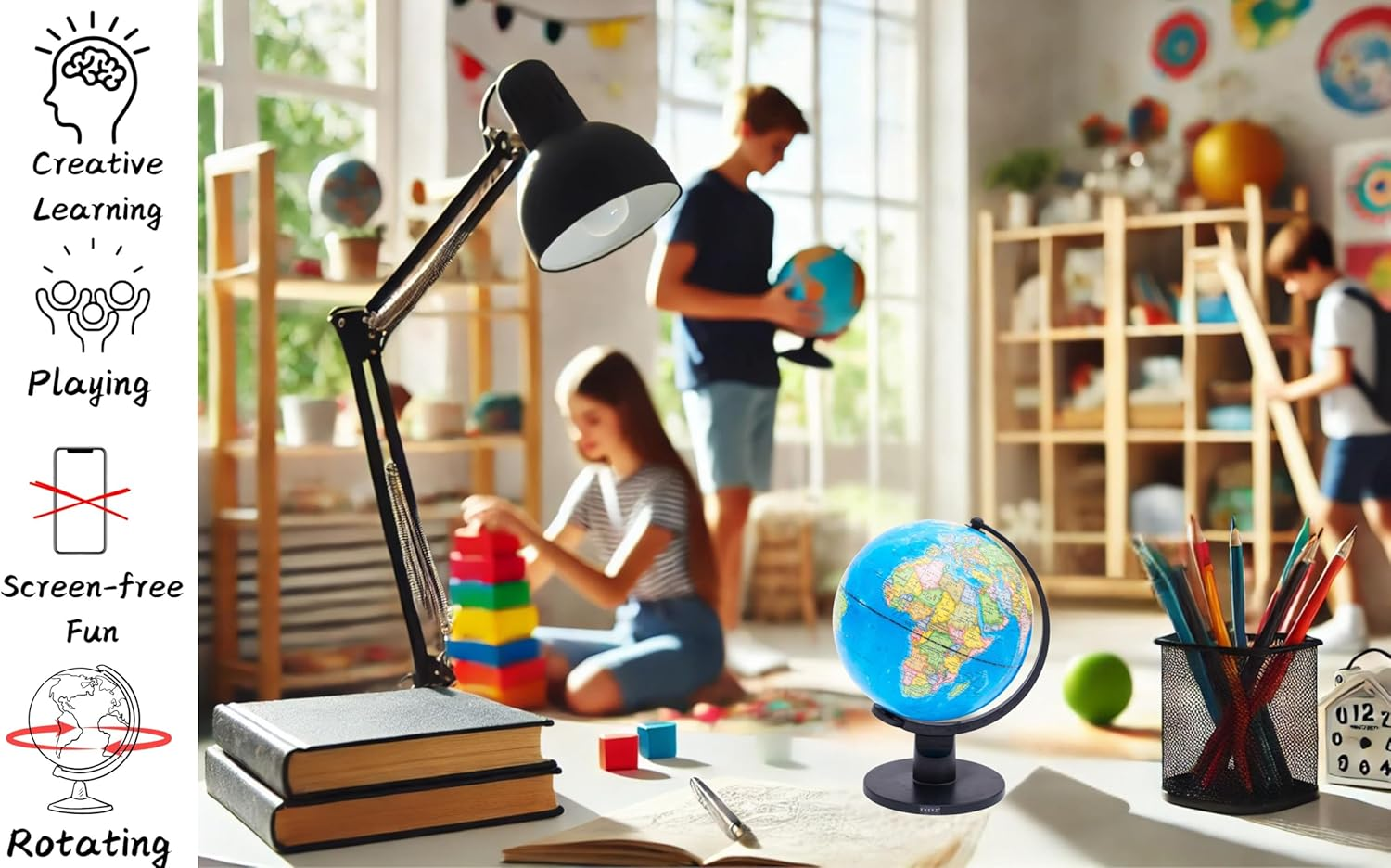 Exerz 25Cm World Globe Educational, Political Map Swivel Rotating Desk Earth Globe - Geography Learning Home School Office - Diameter 25Cm image number 1