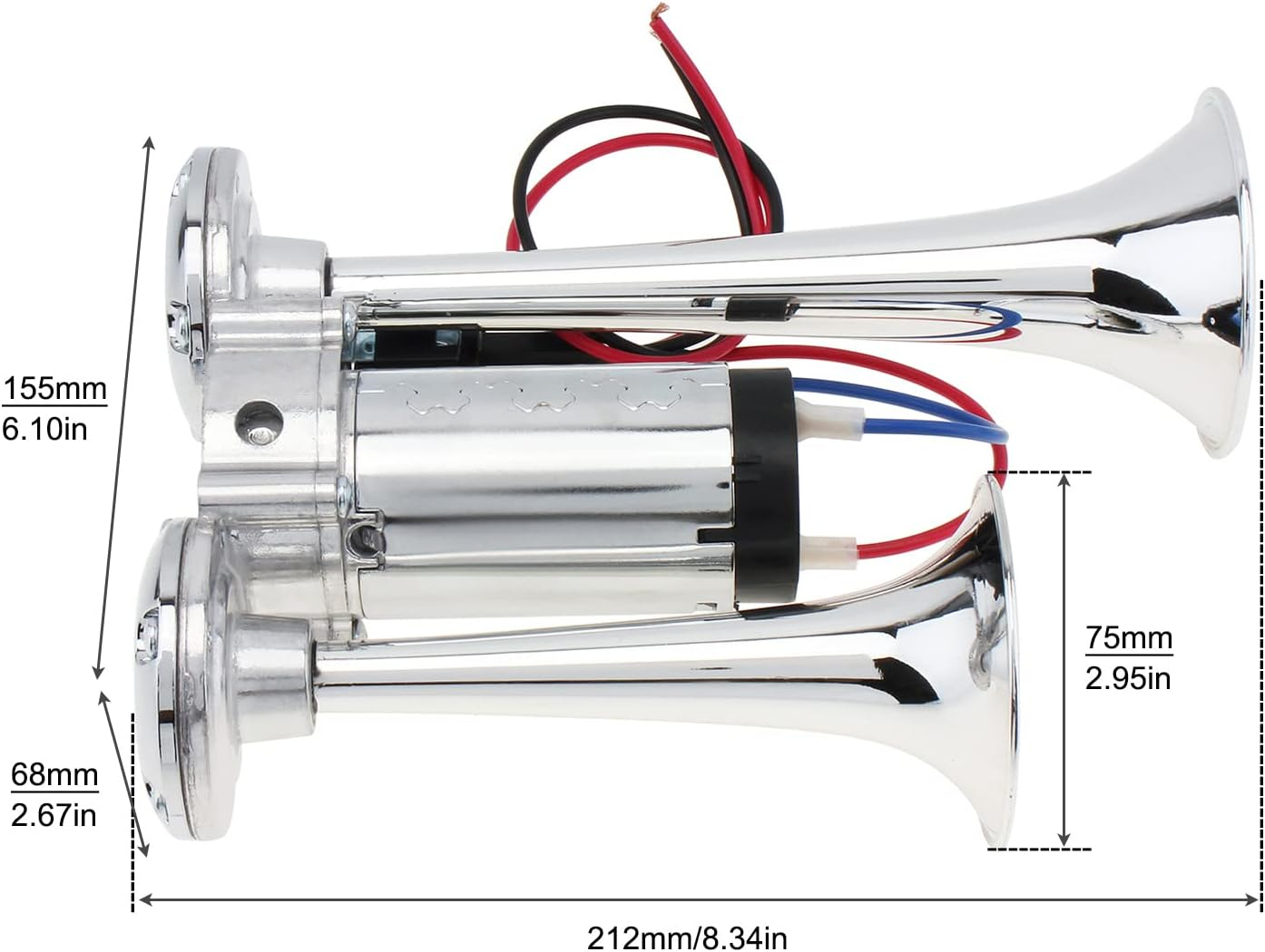 Drisentri 12V Air Horn for Truck, 600DB Dual Trumpets Super Loud Electric Car Air Horn Kit with Compressor for Cars Trucks Lorry Trains Boats image number 4