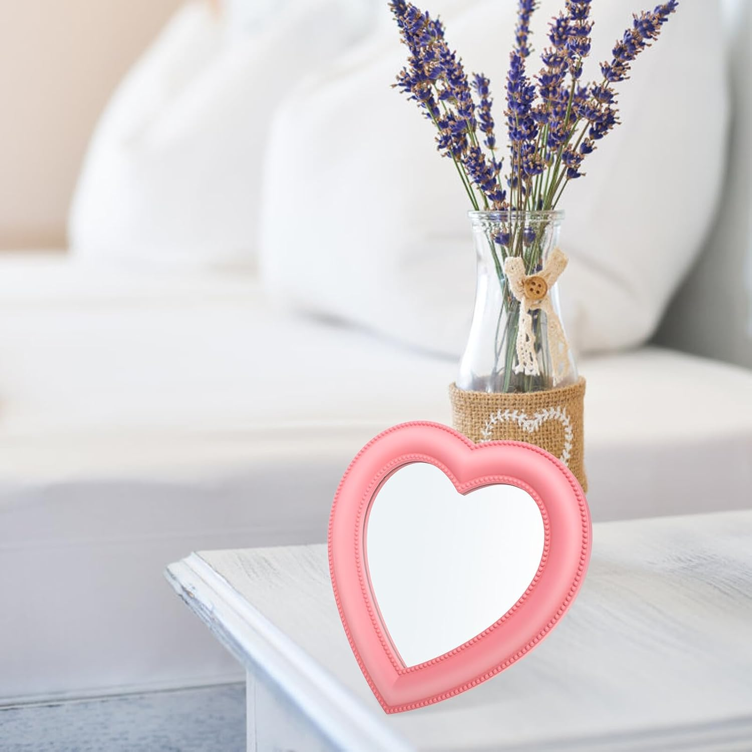 MALUGOGO Heart Shape Makeup Mirror Standing Wall-Mounted Cosmetic Vanity Desktop Mirror for Bedroom Bathroom Decor image number 3