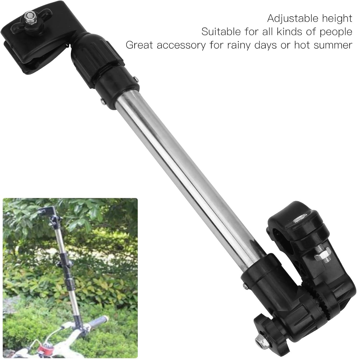 Bike Umbrella Mount Holder, Adjustable Height Bike Umbrella Frame Stand, Stainless Steel Umbrella Connector Holder for Wheelchairs, Biycle, Stroller, Trolleys, Easy to Mount Dismount