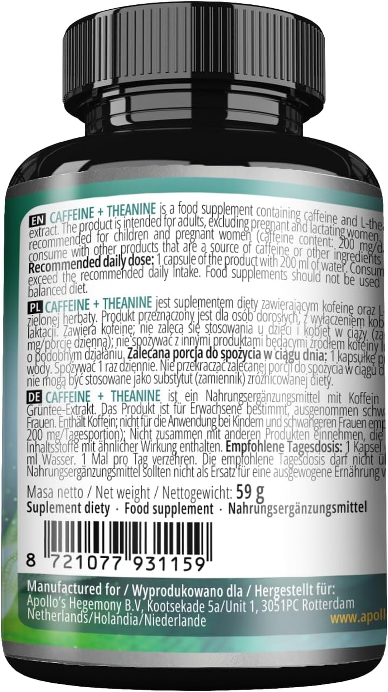 Caffeine + Theanine 300Mg per Capsule, Caffeine Anhydrous and Green Tea Extract 98%, 120 Vegan Capsules, 4 Months Supply, Supplement for Enhanced Focus and Energy - by Apollo'S Hegemony