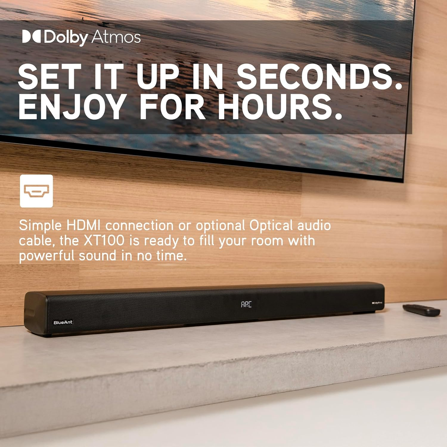 Blueant XT100 TV Soundbar with Wireless Subwoofer 120W Home Theater Sound System, Bluetooth & HDMI ARC, Powerful Bass, Surround Sound for TV, Movies & Music, Dolby Atmos, Output Power 50W image number 1