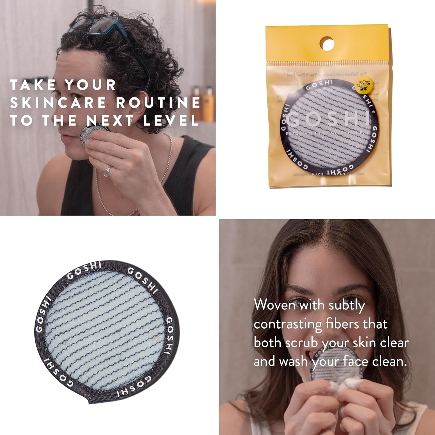 GOSHI Complexion Exfoliating Pads - Reusable, Quick Dry & Soft, for All Skin Types - Yellow - Made in Japan image number 4