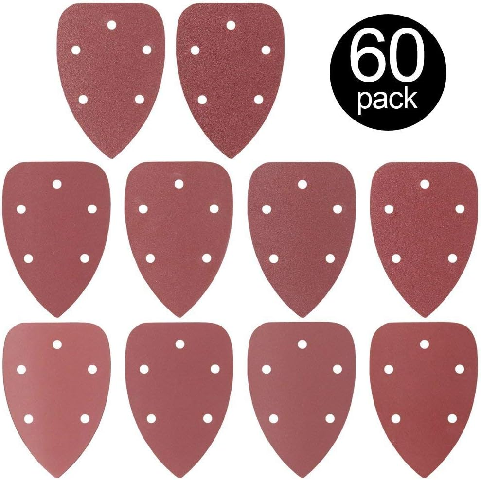 60Pcs Mouse Detail Sander Sandpaper Sanding Paper Assorted 40/60/ 80/100/ 120/180/ 240/320/ 400/800 Grits Mouse Sanding Pads Hook and Loop image number 5