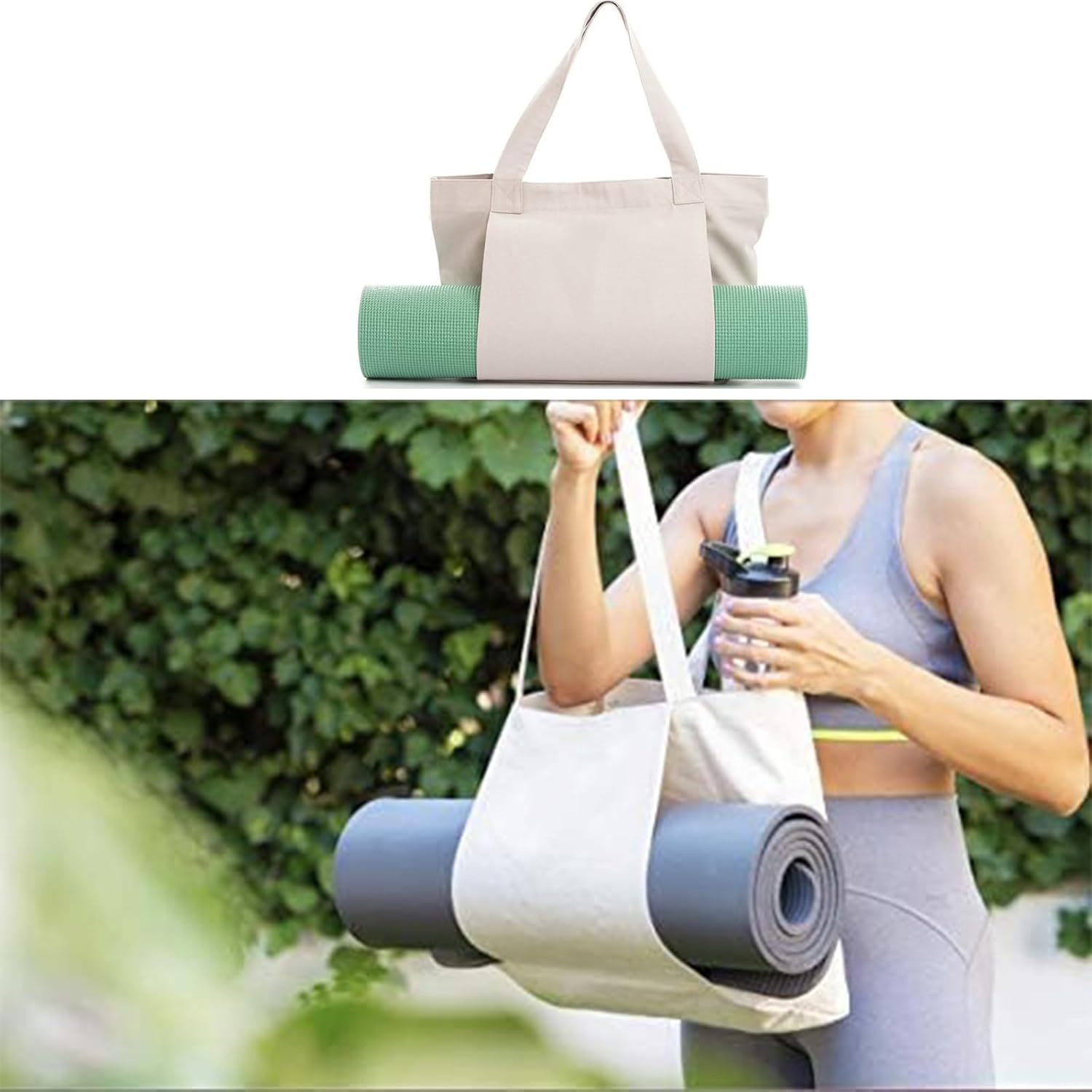 Yoga Mat Bag with Pockets - Multi-Functional Canvas Tote for Women - Portable Gym Carrier with Mat Holder for Pilates and Daily Uses image number 4