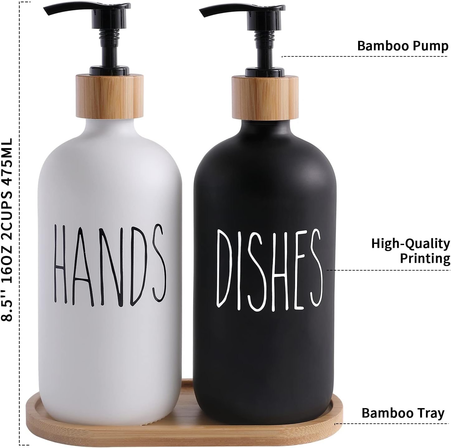 MOMEEMO Glass Soap Dispenser Set, Contains Hand Soap and Dish Soap Dispenser.Suitable for Kitchen Decor. (Black & White) image number 3