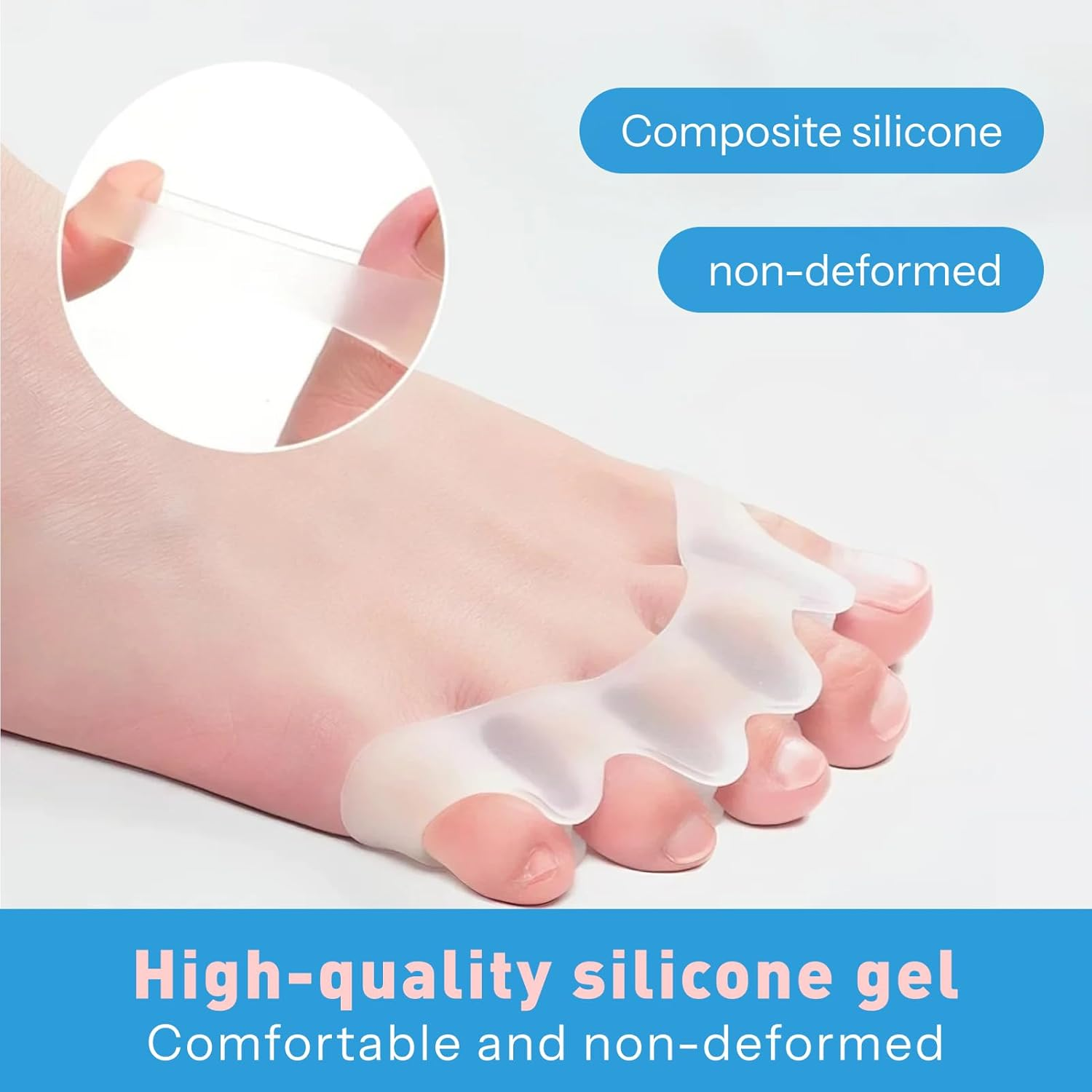 Toe Separators and Spacers, 4 Pairs of Soft Gel Toe Spreaders for Bunion Correction and Foot Pain Relief, Toe Stretchers Suitable for Men and Women, Ideal for Hammer Toes, and Claw Toes, Blue/White image number 2