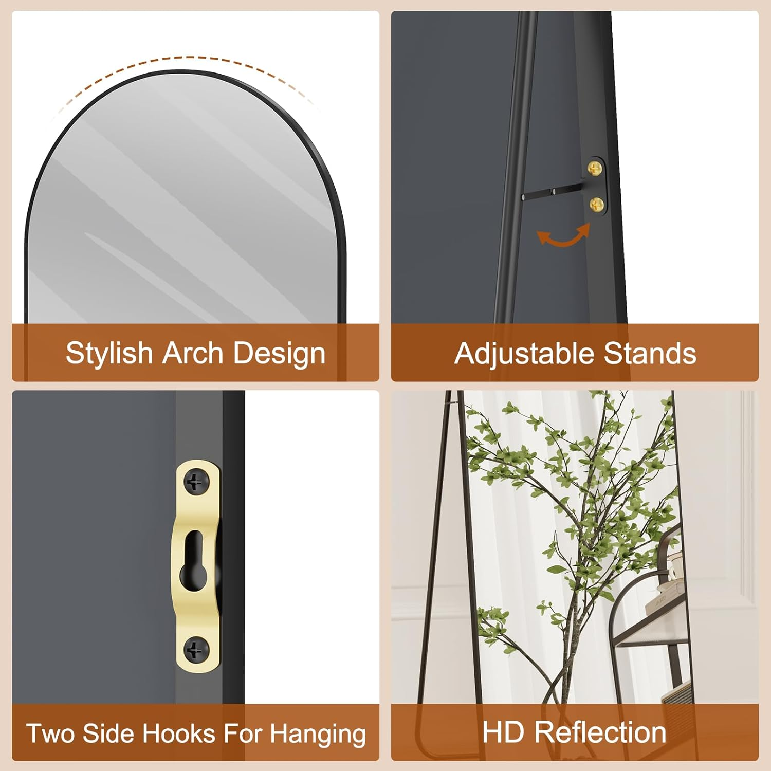 ZHUNFA Arched Full-Length Mirror, 148X40 Centimeter, Full-Length Mirror Wall-Mounted, Aluminum Alloy Frame Home Decor,Black. image number 5