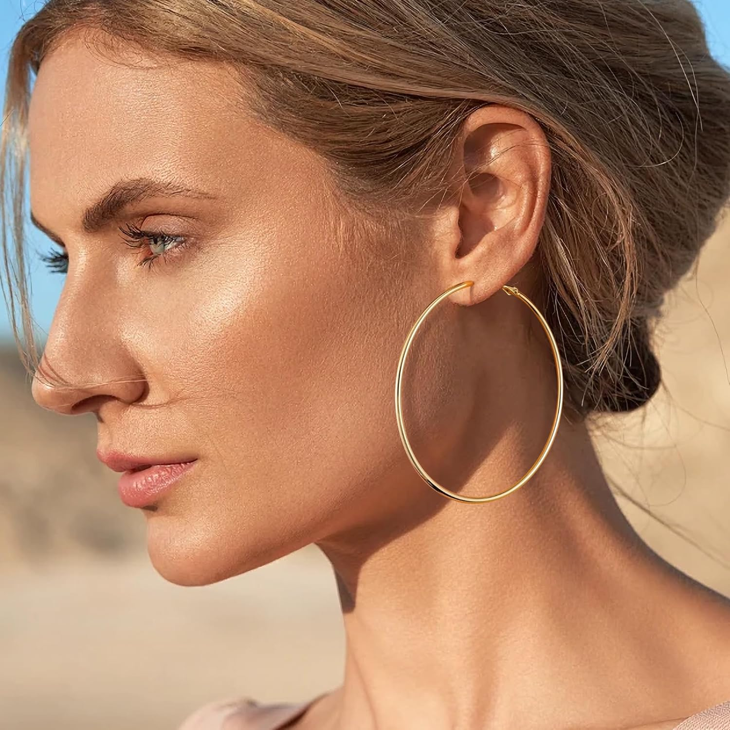 Gacimy Gold Hoop Earrings for Women 14K Real Gold Plated, 925 Sterling Silver Post Gold Hoops for Women image number 6