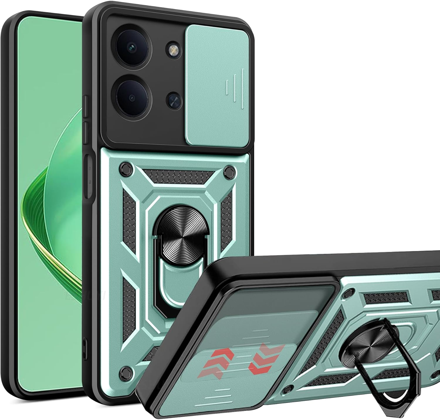 ESHUYI Case for Xiaomi Redmi 15C (4G/5G) with Slide Camera Cover [Camera Protection] [Ring Stand] [Case Compatible with Magnetic Car Mount] Shockproof Mobile Phone Case, Black