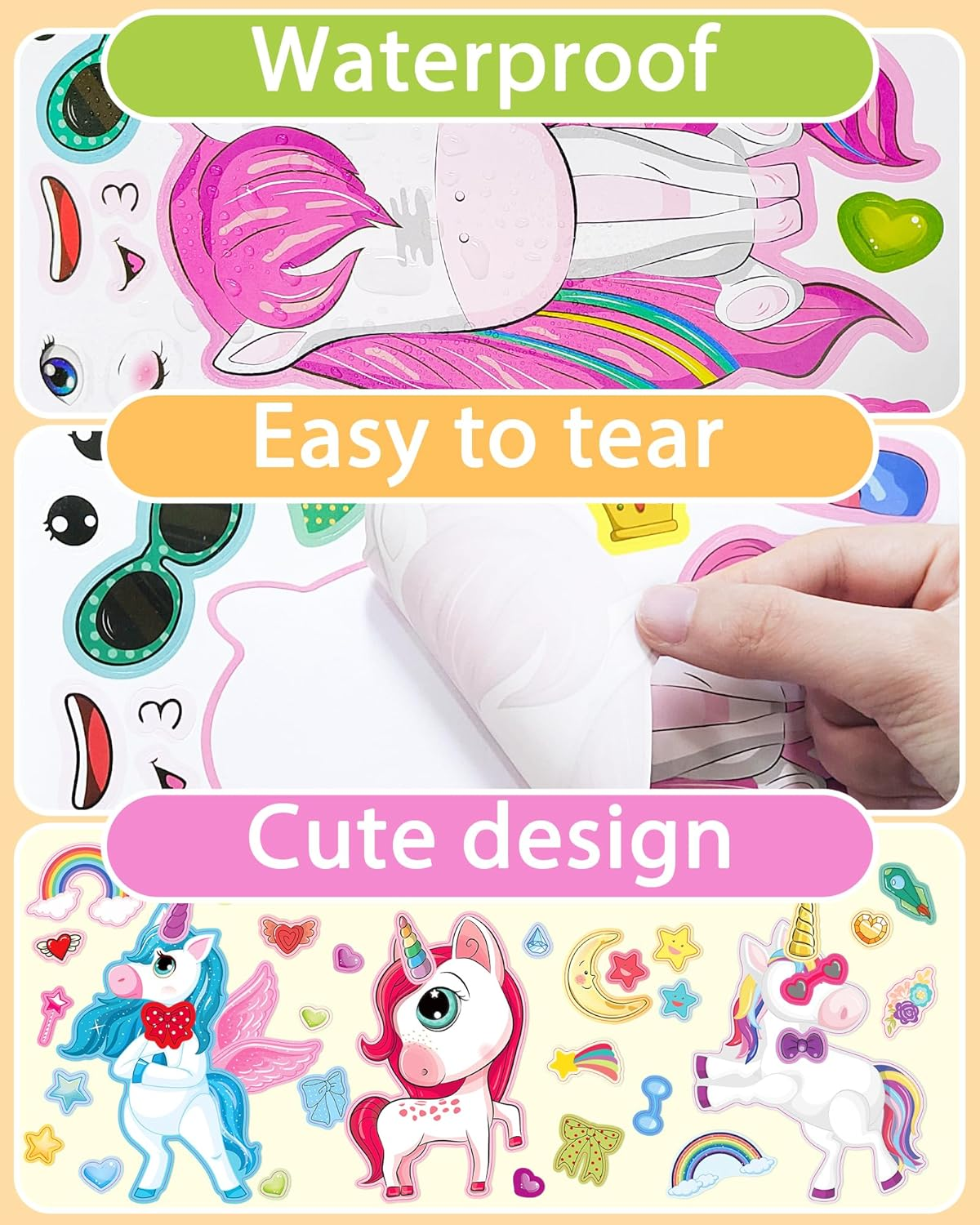 24 Pcs Make Your Own Unicorn Sticker Sheet, Unicorn Party Favors Face Stickers for Kids Girls Toddlers Crafts Activities Bags Birthday Party Favors Valentines Day Gifts for Kids Classroom image number 1