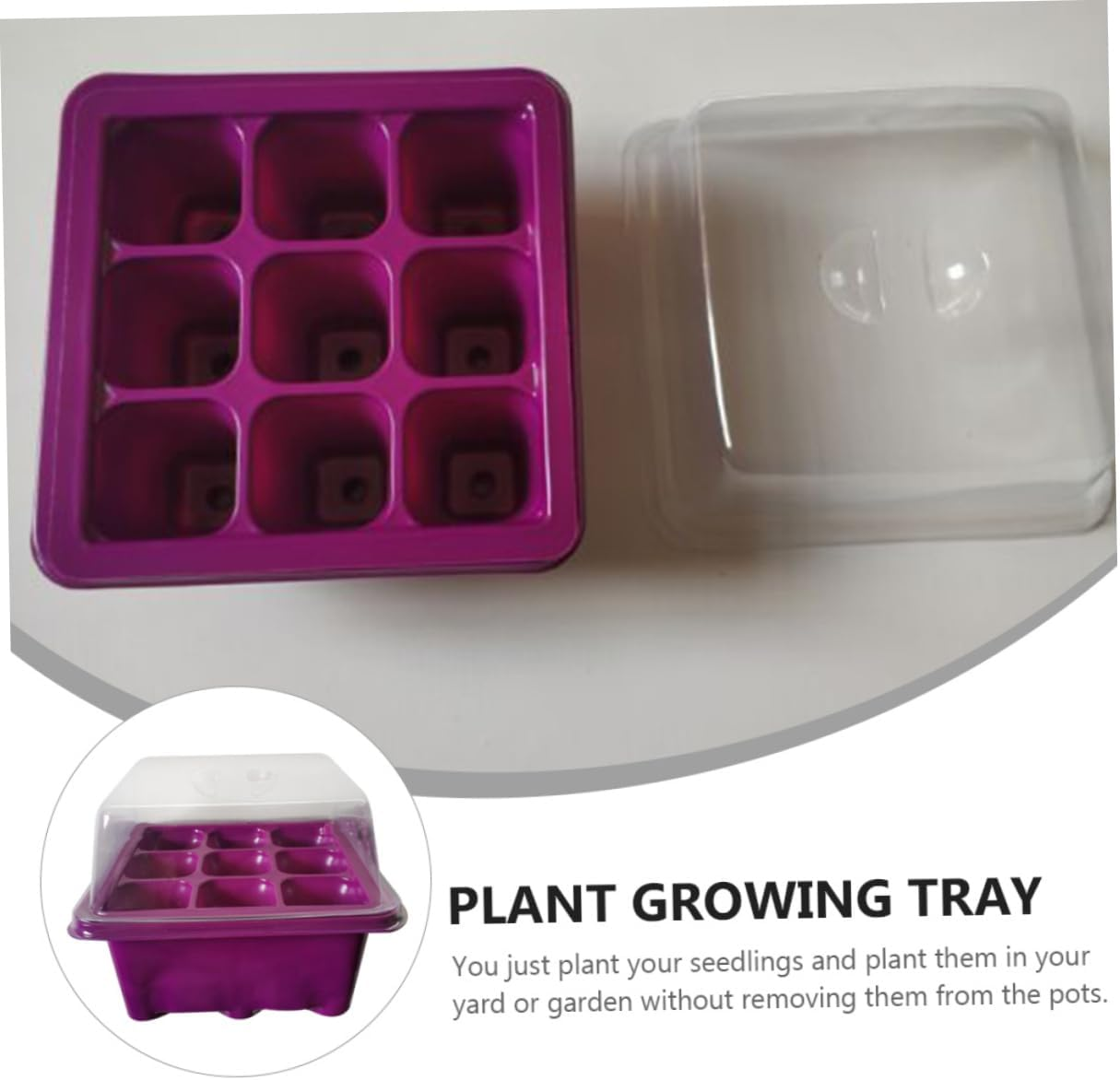 Parliky 9-Hole Plant Germination Tray Humidity Dome 2Pcs Purple Seed for Indoor Gardening and Propagation image number 4