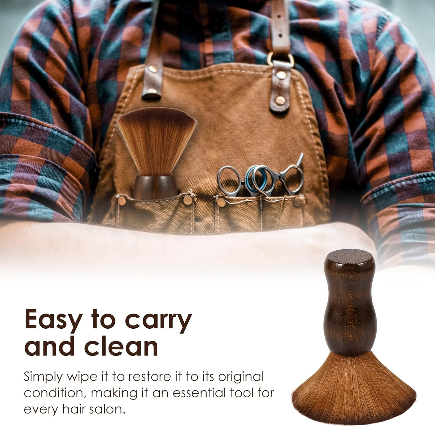 Hair Cutting Neck Duster Brush, Barber Brush, Soft Bristle Neck Duster Brush with Wooden Handle for Salon Barber Hairdressers (Brown) - Brown image number 4