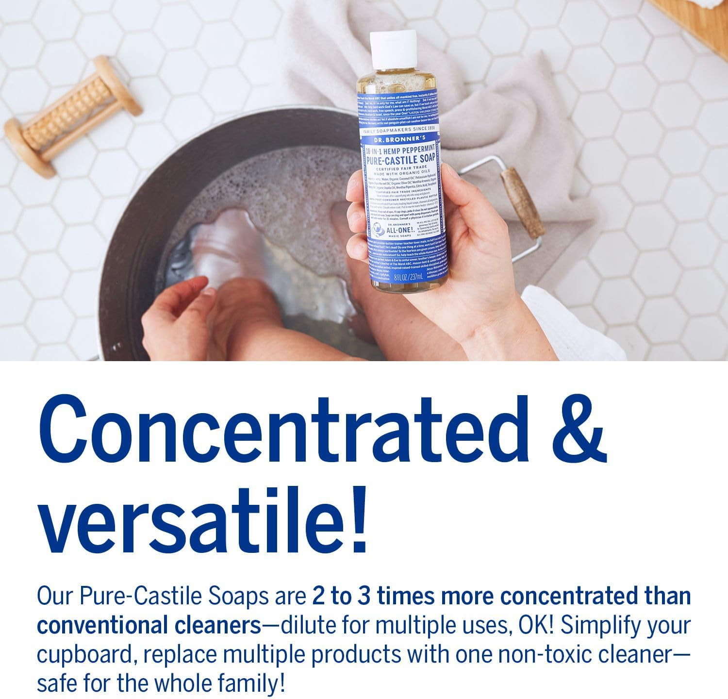 Dr. Bronner'S - Pure Castile Liquid Soap 3 Pack - Organic Oils - Gentle Skin Care - Peppermint Scent - (3X237Ml) image number 1