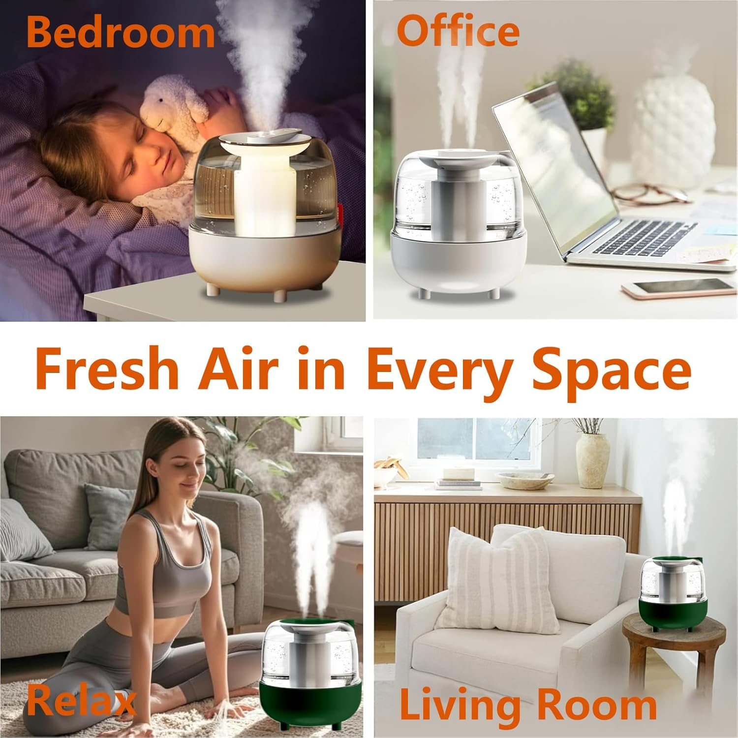 Air Humidifier for Bedroom, 4L Large Capacity Dual Spray Humidifier, Night Light, 2 Spray Modes, Auto Shut Off, Quiet, for Plant, Home, Office (White) image number 2