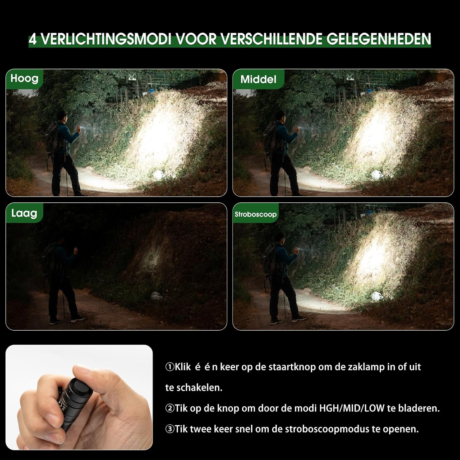 PIOOCAN Small Torch, 1200 Lumens, Mini Torch LED Rechargeable, EDC Tactical Torches, 4 Modes, Compatible with One AA Battery for Camping, Hiking, Repair and Emergency (Black)