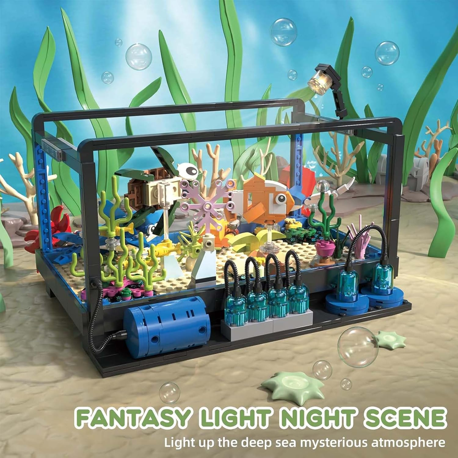 TOY PLAYER Aquarium Building Kit, 625 Pieces Peg Toy with LED Light, Compatible with Popular Aquarium Clamp Blocks, Gift for Kids and Adults Aged 6+ image number 1