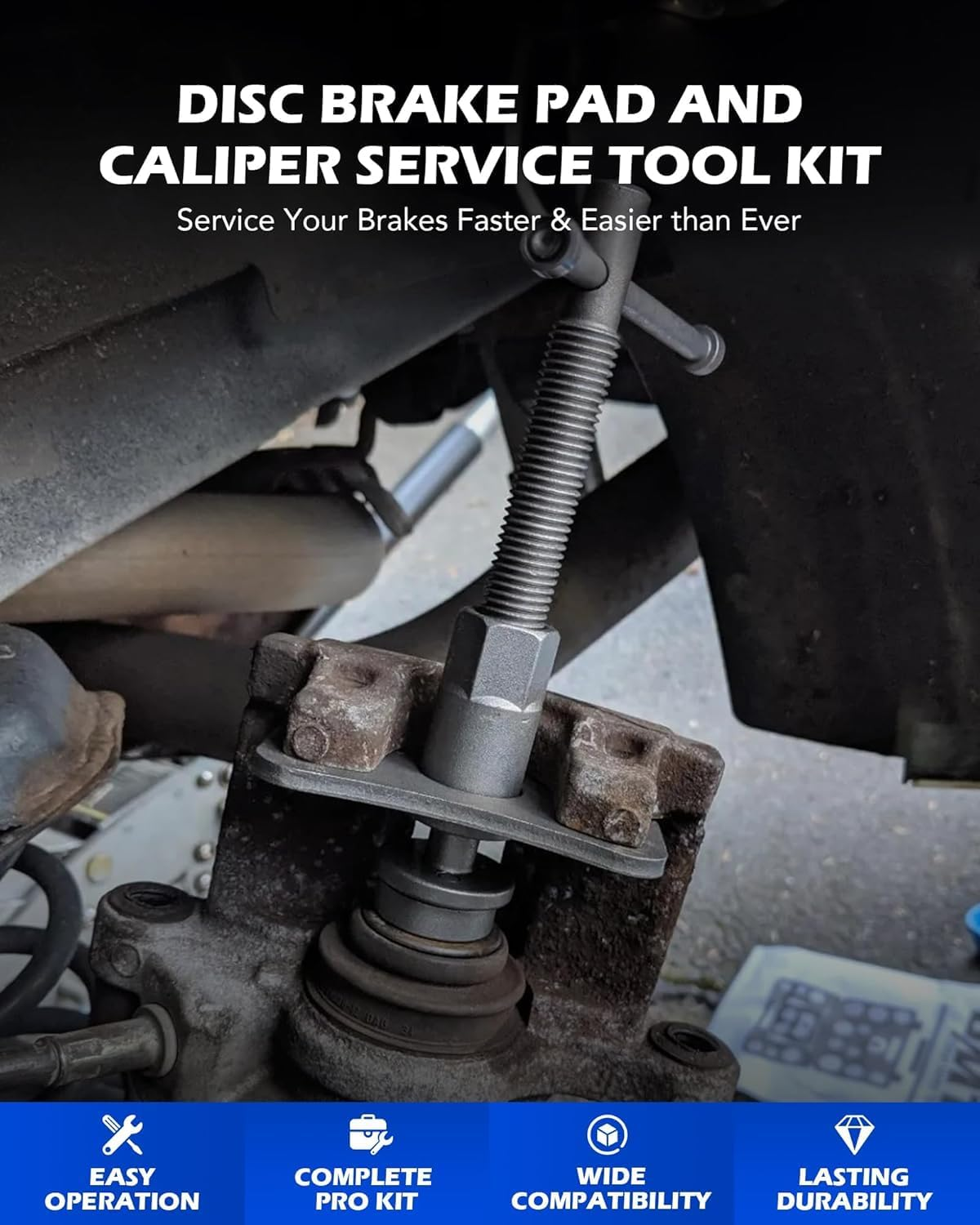 Huahong 22Pc Brake Caliper Tool Kit W/ 2 Hooks & Gloves - Disc Brake Piston Compressor Rewind Set for Brake Pad Replacement, Fits Most US/EU/JP Cars image number 6