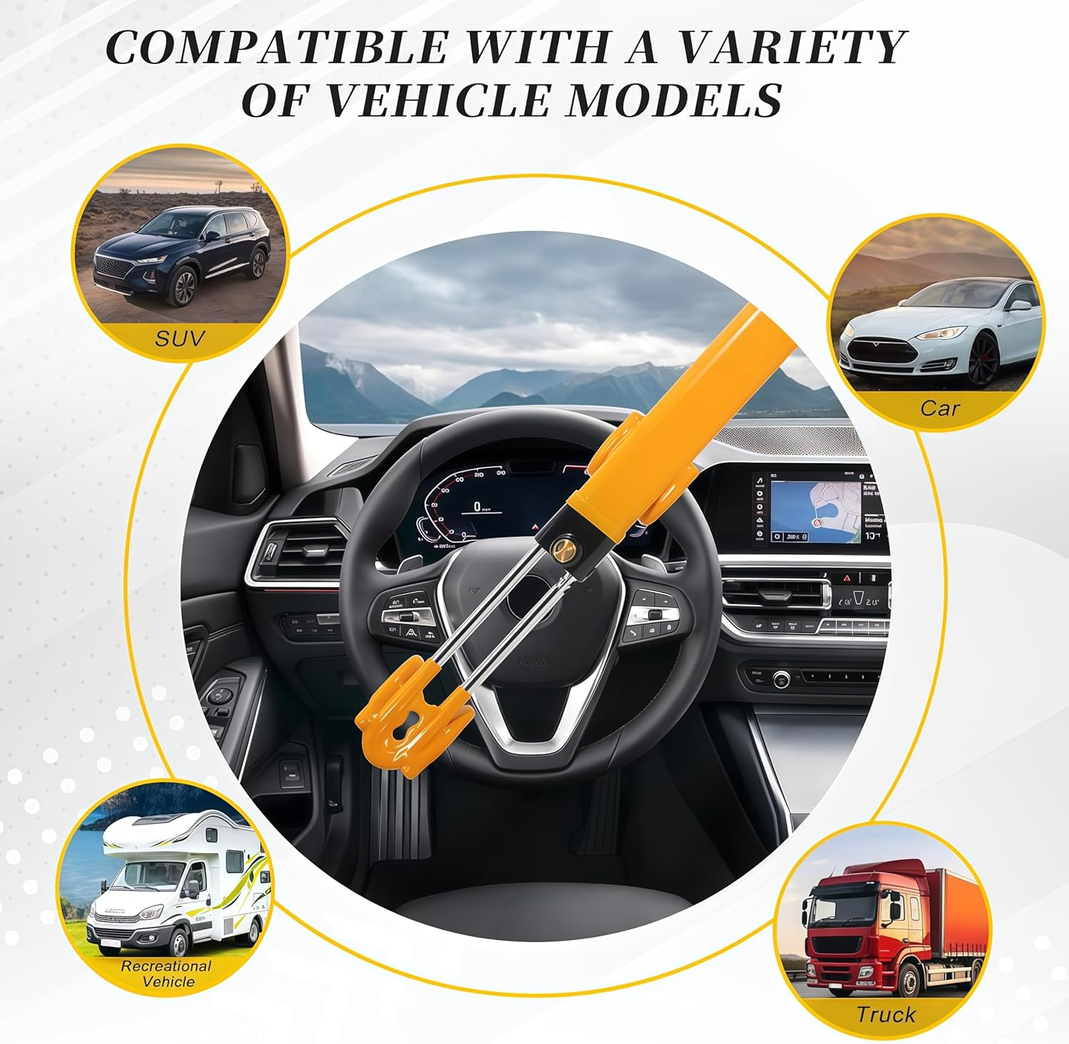 Upgraded Car Steering Wheel Lock, Multifunctional Anti-Theft Lock Device, Easy to Installation, Adjustable Length 20Cm with 2 Keys, Suitable for Most Cars, Suvs, Trucks, Vans, and Sedans...(Yellow) image number 2