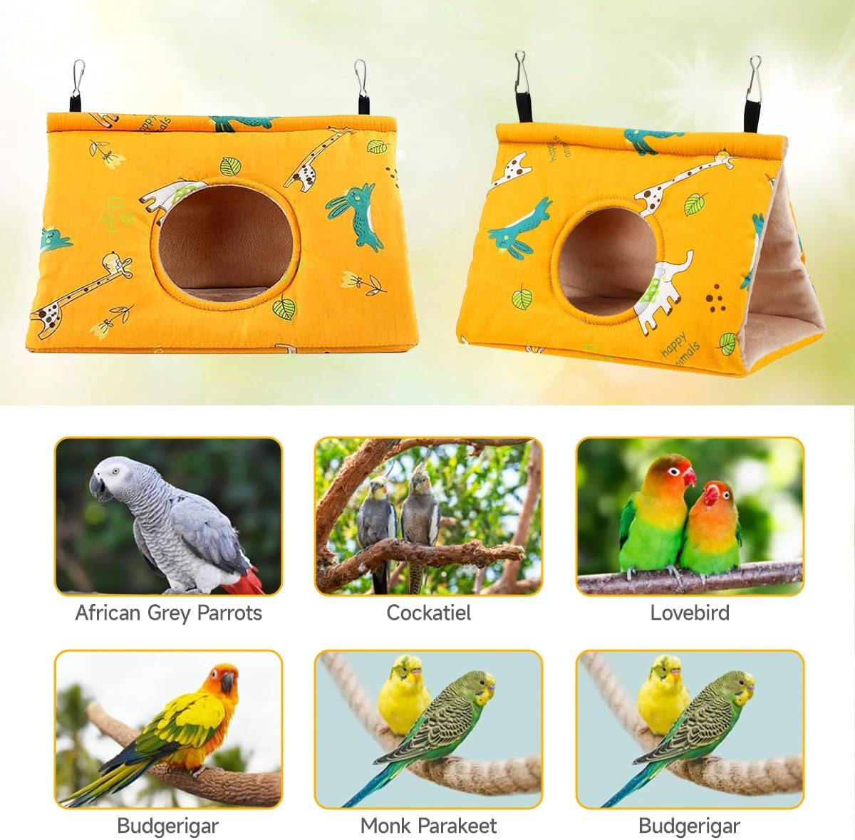 Large Bird Hanging Hammock Winter Warm Bird Nest House Suspended Hammock Plush Shed Swing Cave Cabin for Parrot Parakeet Cockatiels Budgies Lovebird (Yellow) image number 6