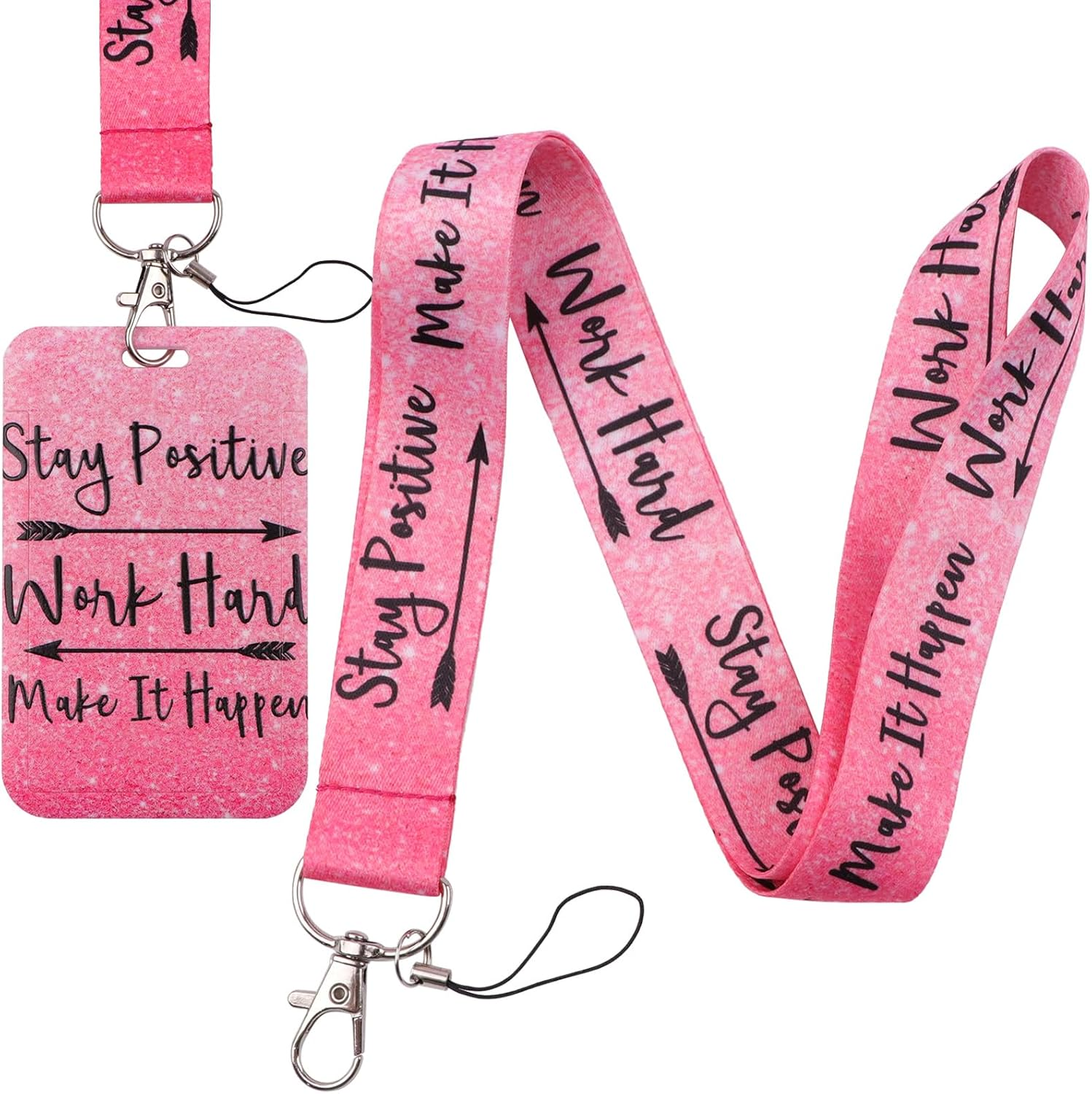 Pink Badge Holder Lanyard Cute Aesthetic Keychain Lanyard for Women Girls Teachers Kids for ID Badge & Keys Preppy School ID Holder(Positive Quote) image number 6
